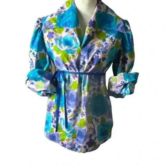 Retro vintage style HANDMADE woman’s pleated top floral BOLD pattern - Picture 7 of 9